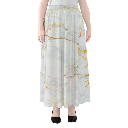 White Gold Scratch Marble Print Chiffon Maxi Skirt