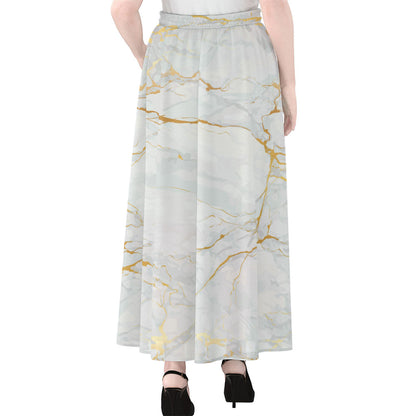 White Gold Scratch Marble Print Chiffon Maxi Skirt