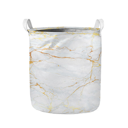 White Gold Scratch Marble Print Collapsible Laundry Basket