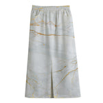 White Gold Scratch Marble Print Cotton Front Slit Maxi Skirt