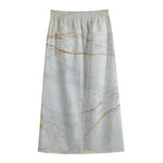 White Gold Scratch Marble Print Cotton Front Slit Maxi Skirt