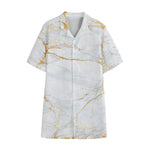 White Gold Scratch Marble Print Cotton Hawaiian Shirt