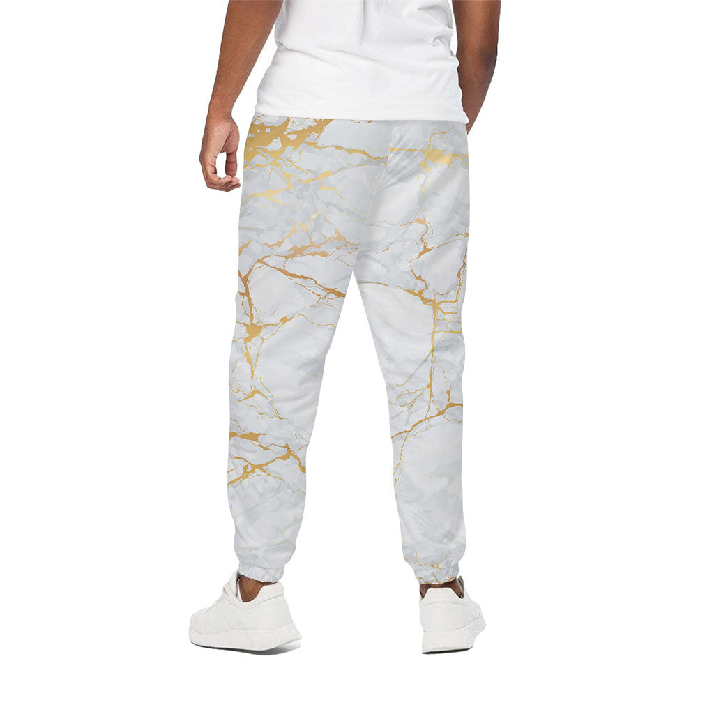 White Gold Scratch Marble Print Cotton Pants