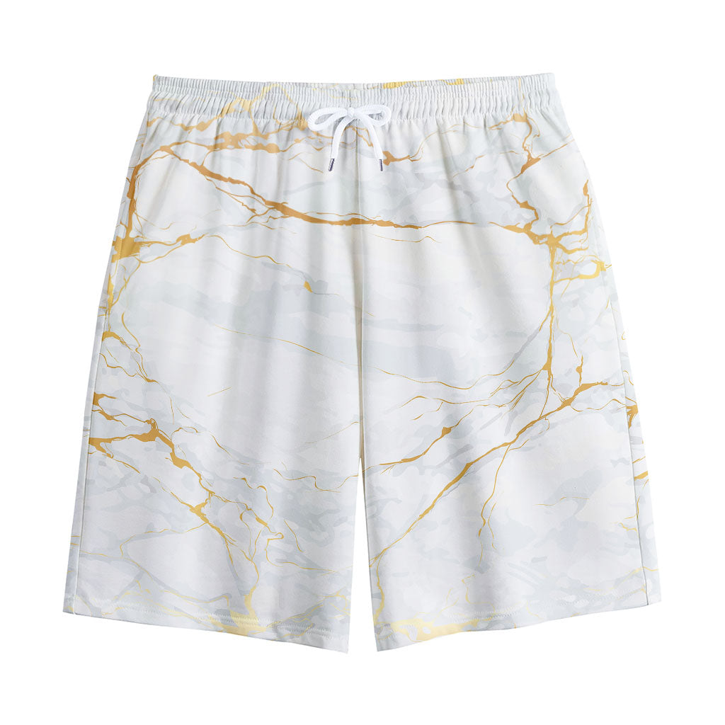 White Gold Scratch Marble Print Cotton Shorts