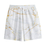 White Gold Scratch Marble Print Cotton Shorts