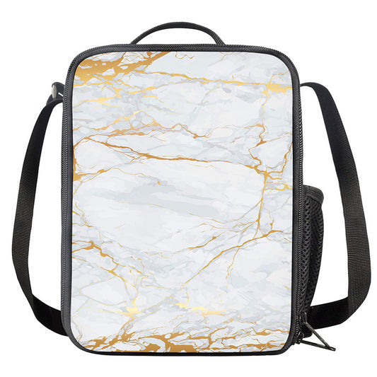 White Gold Scratch Marble Print Crossbody Lunch Bag