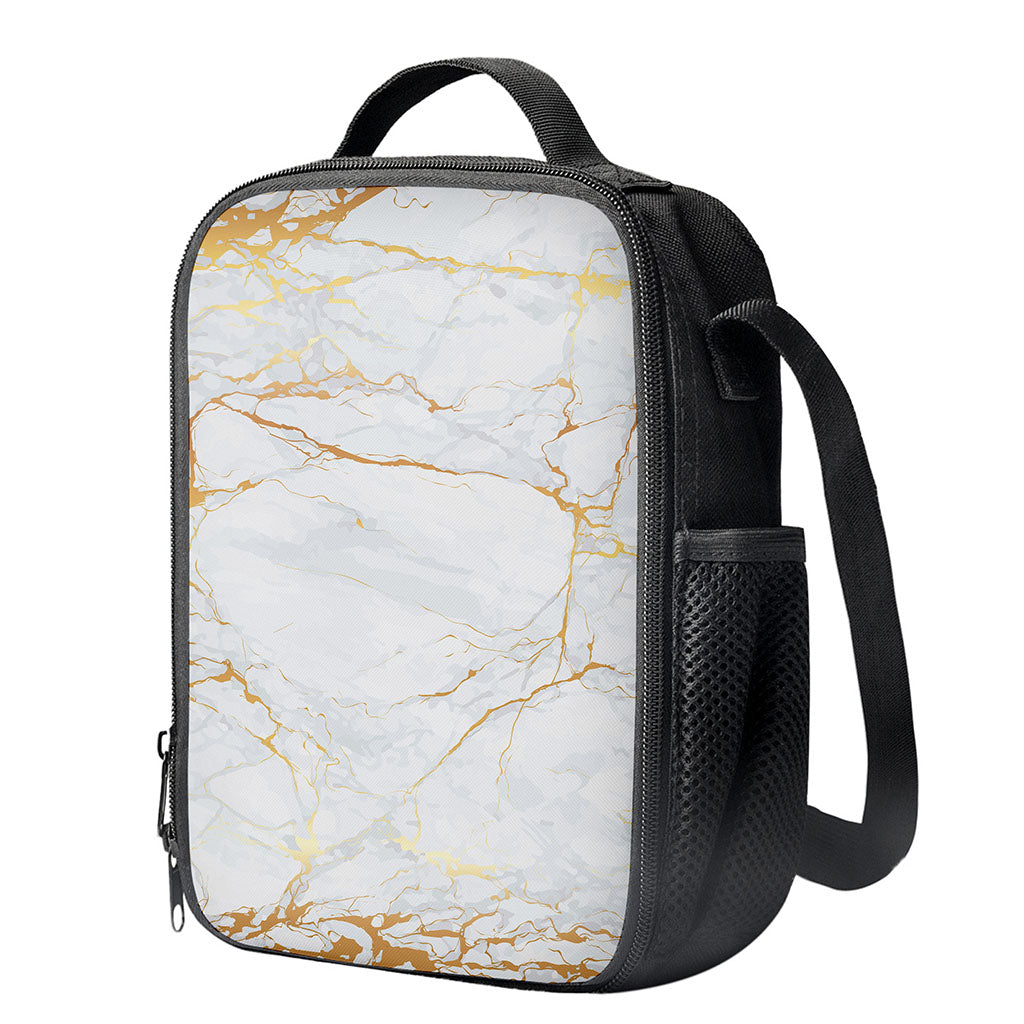 White Gold Scratch Marble Print Crossbody Lunch Bag