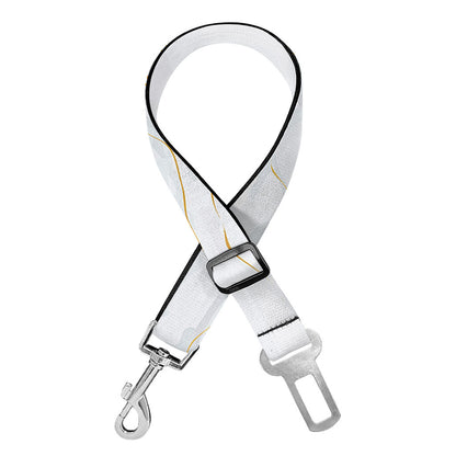 White Gold Scratch Marble Print Dog Seat Belt