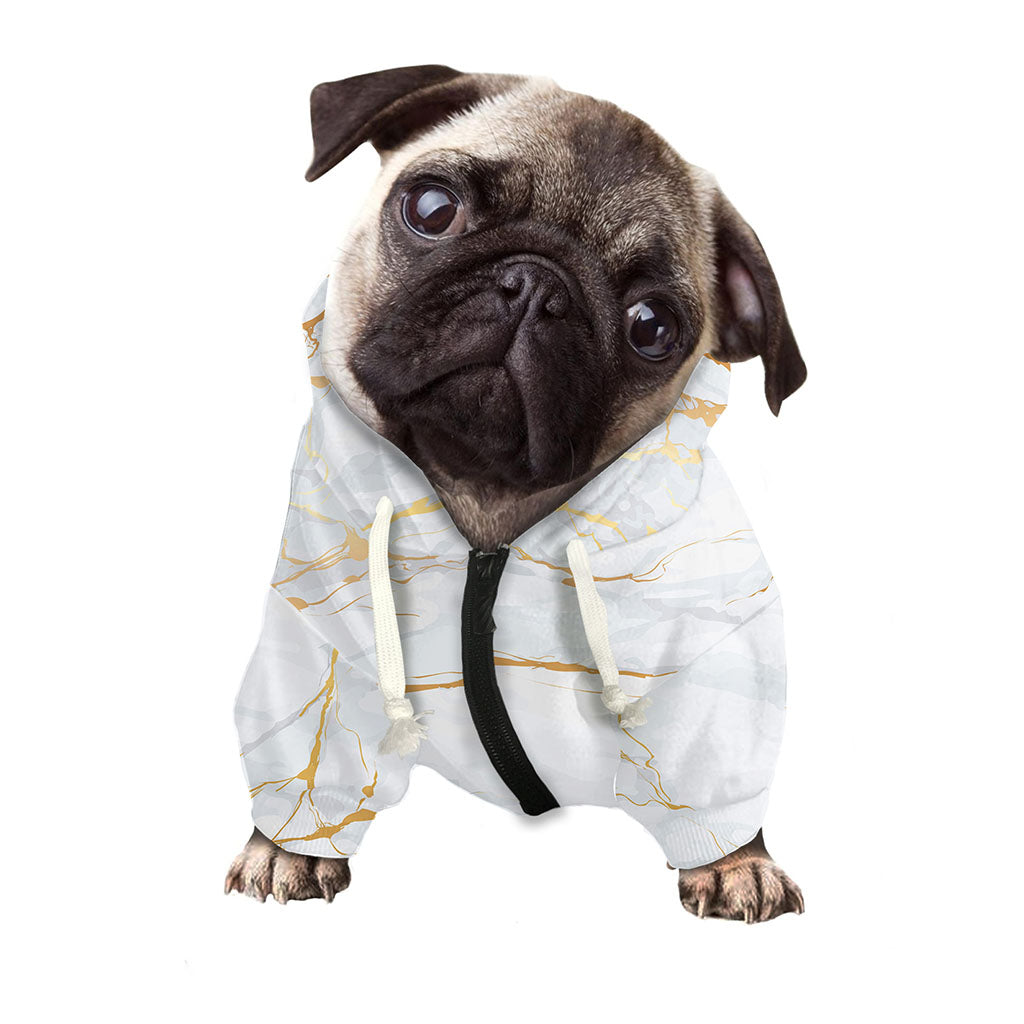White Gold Scratch Marble Print Dog Zip Up Hoodie