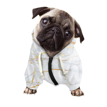 White Gold Scratch Marble Print Dog Zip Up Hoodie