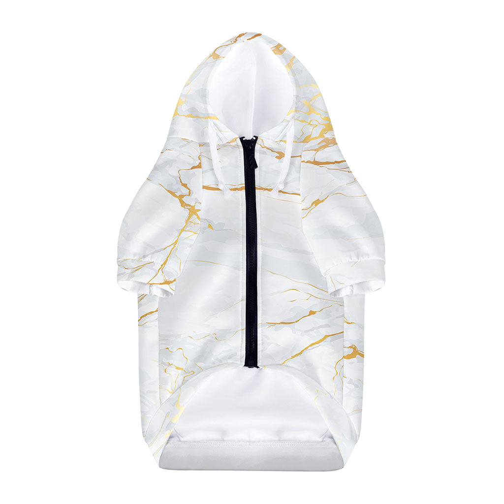 White Gold Scratch Marble Print Dog Zip Up Hoodie