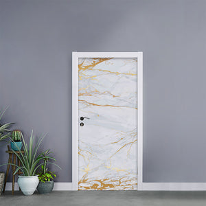 White Gold Scratch Marble Print Door Sticker