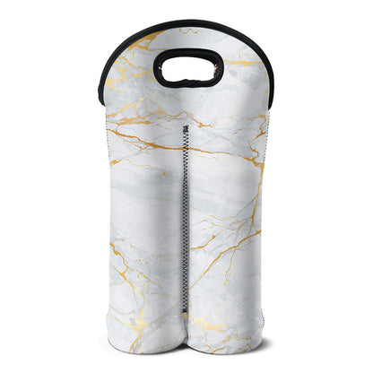 White Gold Scratch Marble Print Double Neoprene Wine Tote