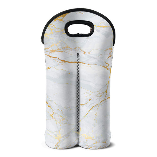 White Gold Scratch Marble Print Double Neoprene Wine Tote