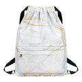 White Gold Scratch Marble Print Drawstring Backpack