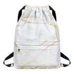White Gold Scratch Marble Print Drawstring Backpack