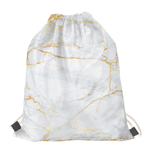 White Gold Scratch Marble Print Drawstring Bag