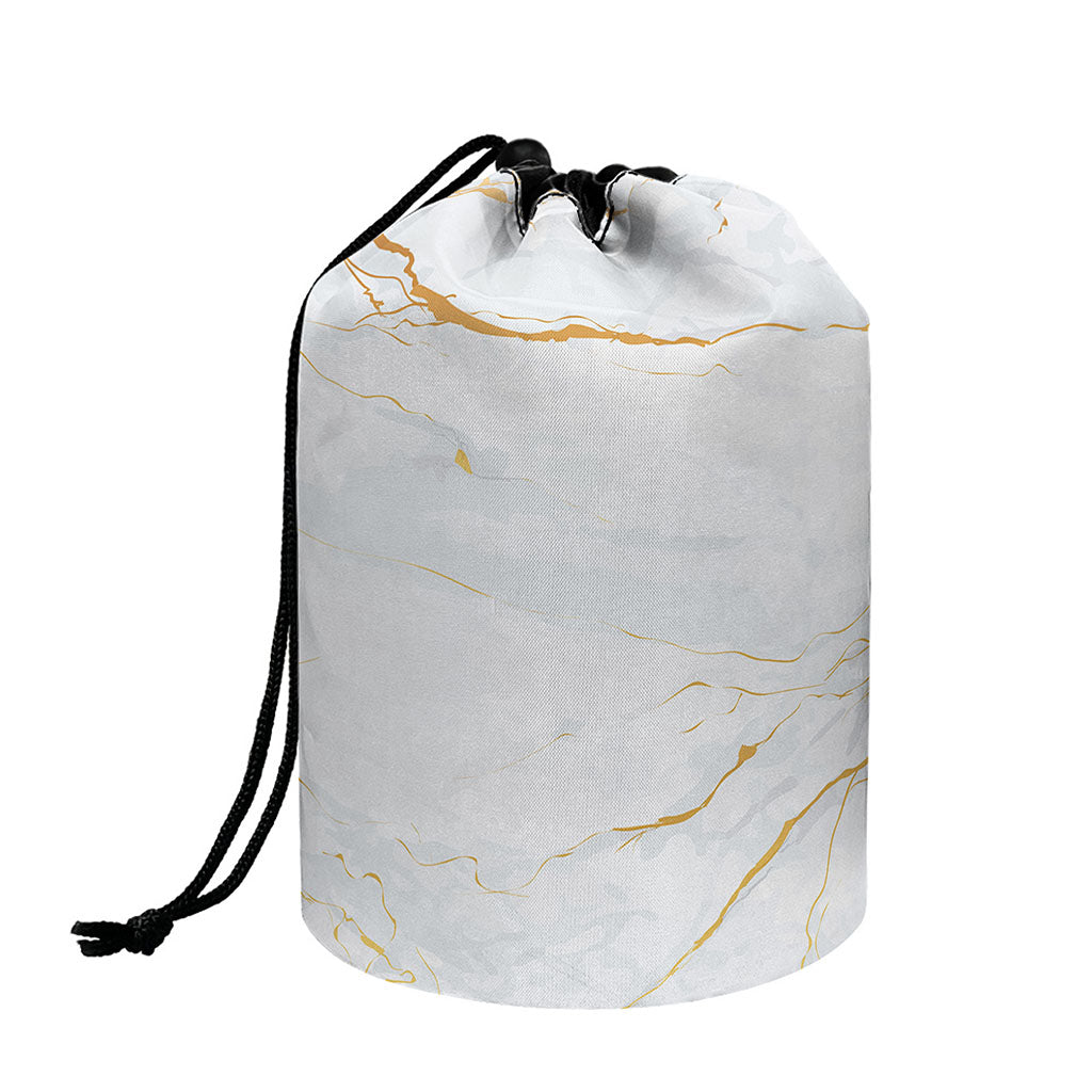 White Gold Scratch Marble Print Drawstring Makeup Bag