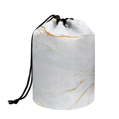 White Gold Scratch Marble Print Drawstring Makeup Bag