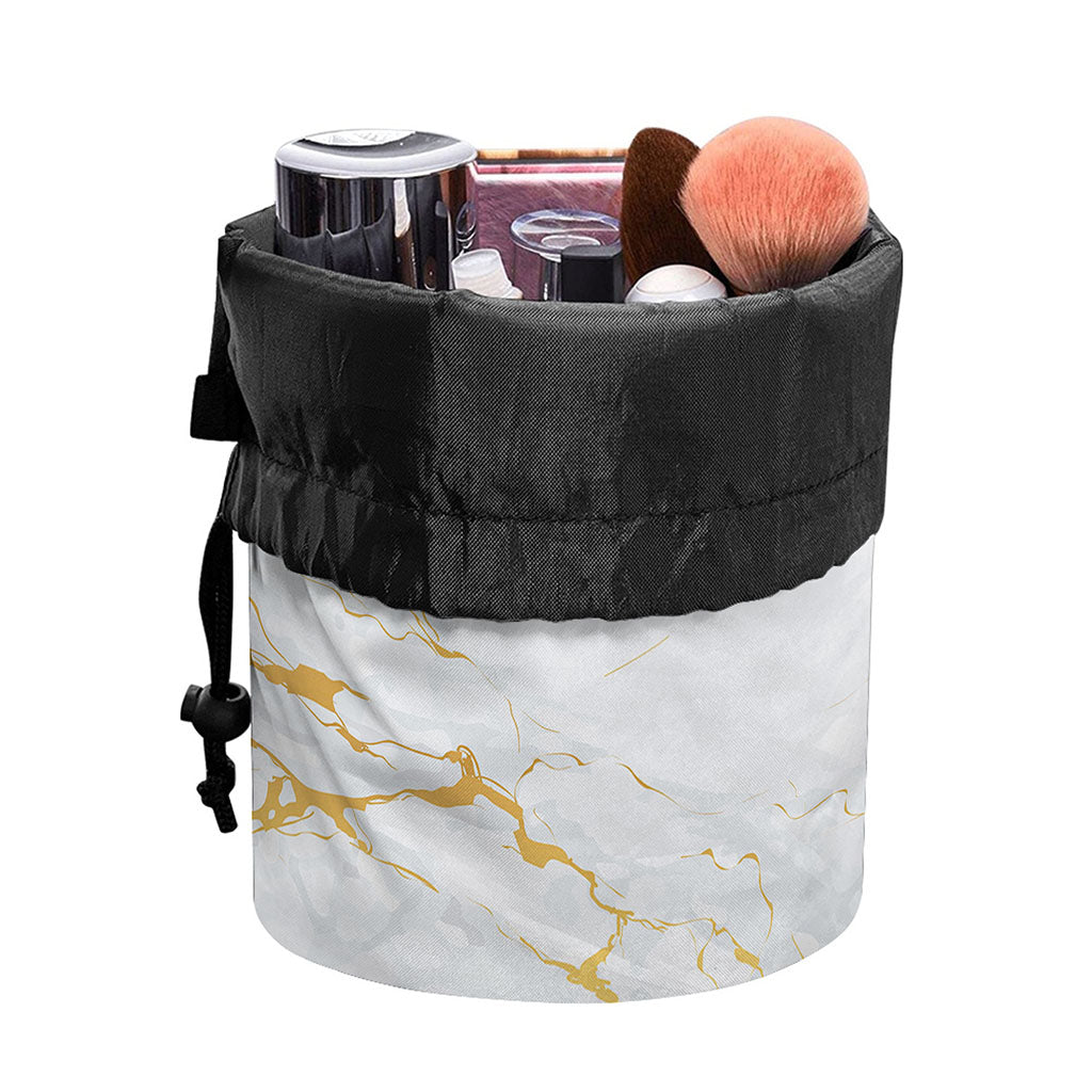 White Gold Scratch Marble Print Drawstring Makeup Bag
