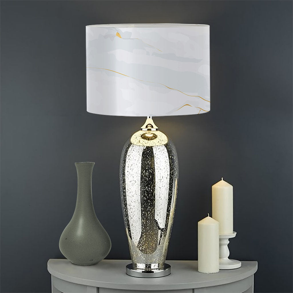 White Gold Scratch Marble Print Drum Lamp Shade