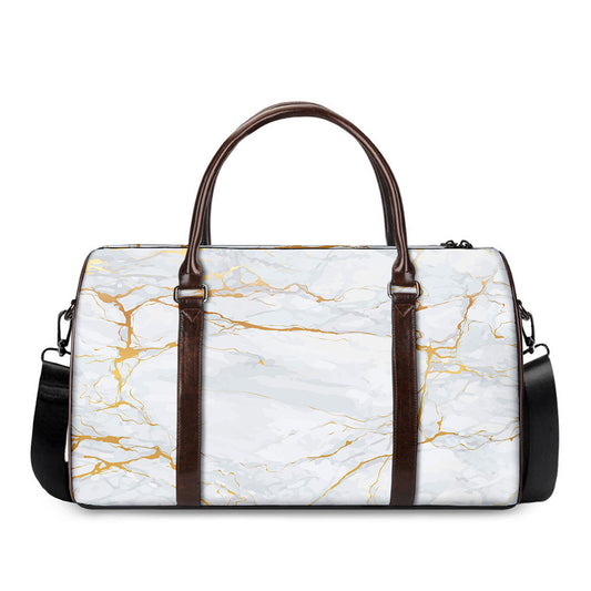 White Gold Scratch Marble Print Duffle Bag