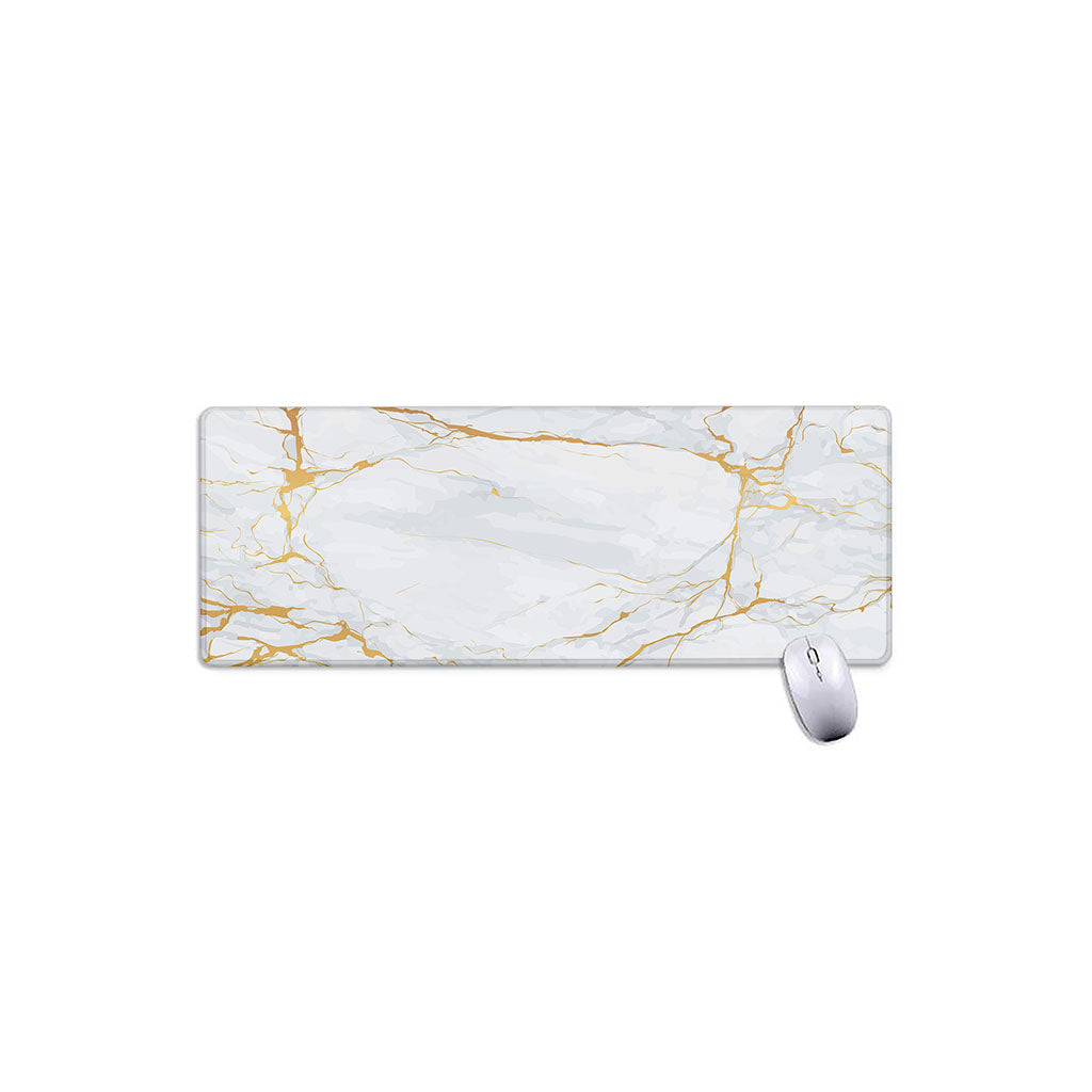 White Gold Scratch Marble Print Extended Mouse Pad