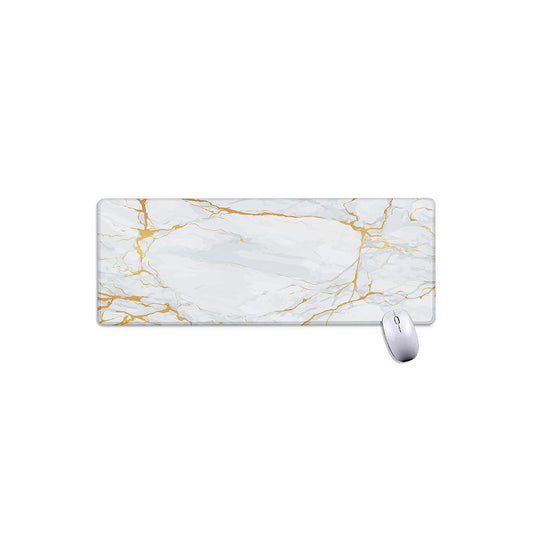 White Gold Scratch Marble Print Extended Mouse Pad