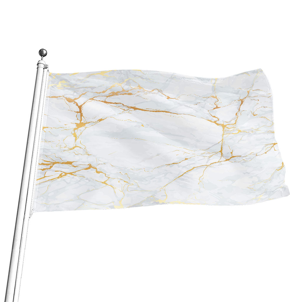 White Gold Scratch Marble Print Flag