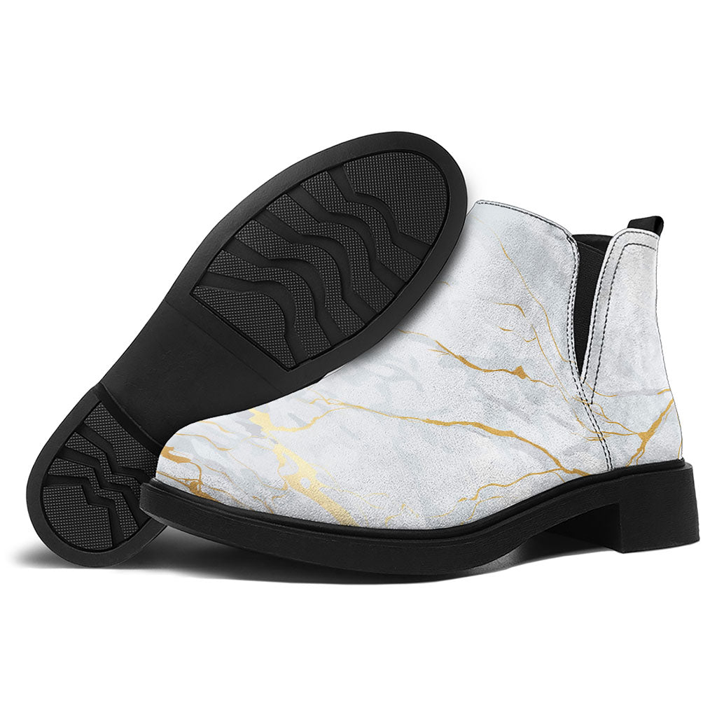 White Gold Scratch Marble Print Flat Ankle Boots