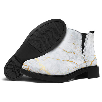 White Gold Scratch Marble Print Flat Ankle Boots