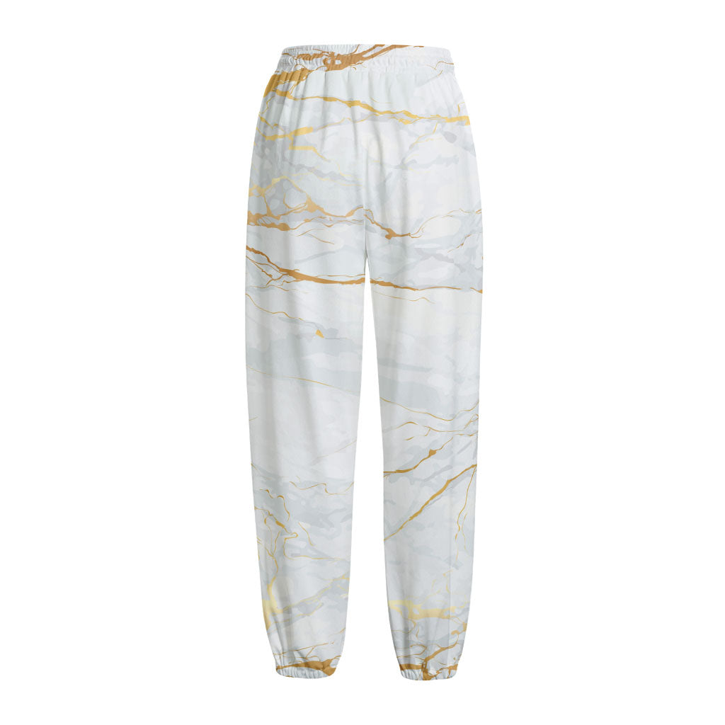 White Gold Scratch Marble Print Fleece Lined Knit Pants
