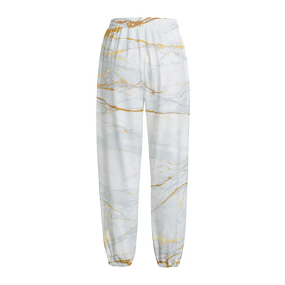 White Gold Scratch Marble Print Fleece Lined Knit Pants