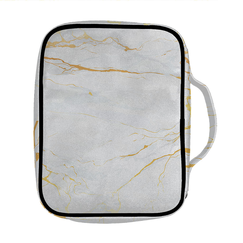 White Gold Scratch Marble Print Front Pocket Bible Bag