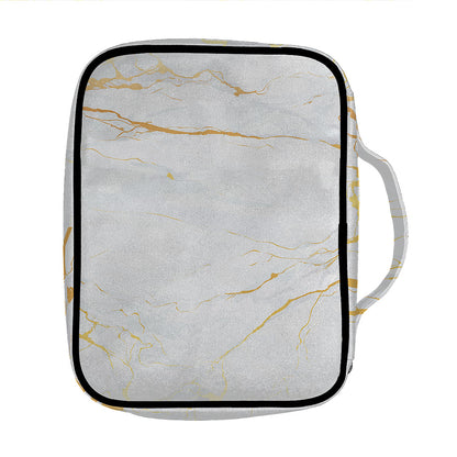 White Gold Scratch Marble Print Front Pocket Bible Bag