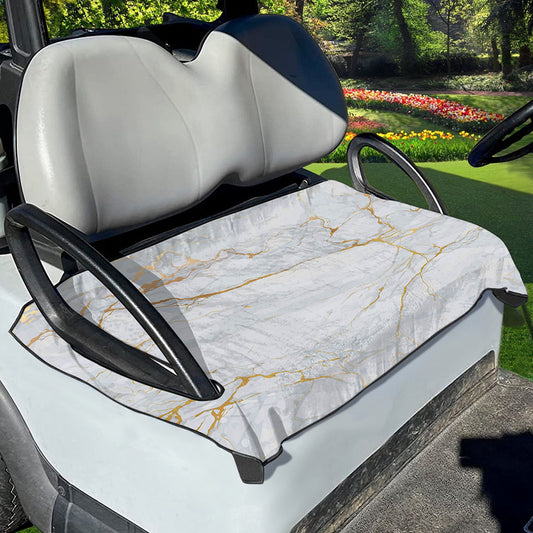 White Gold Scratch Marble Print Golf Cart Seat Cover