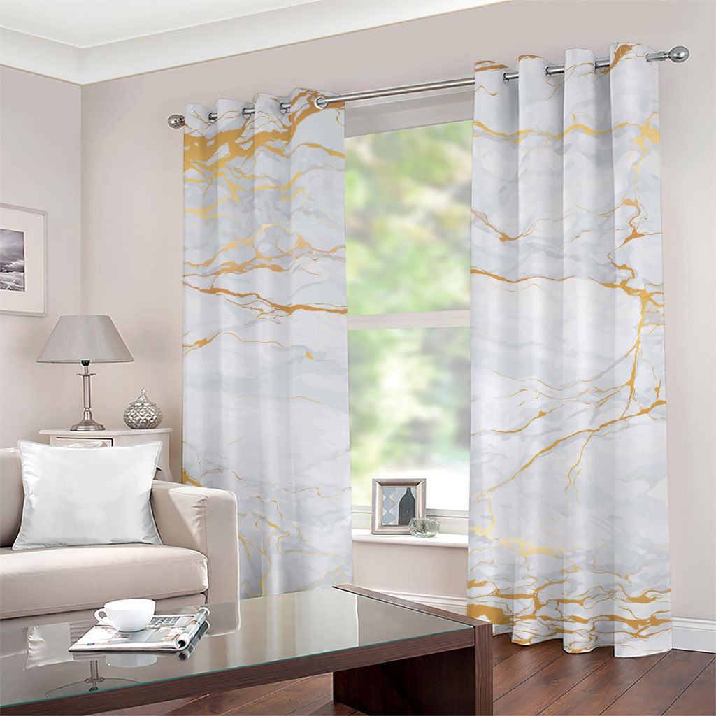 White Gold Scratch Marble Print Grommet Curtains