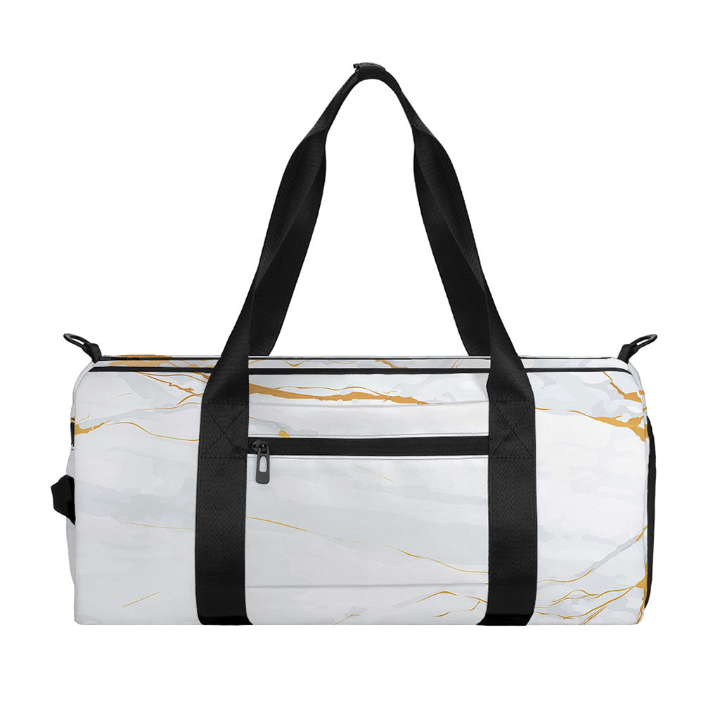 White Gold Scratch Marble Print Gym Bag