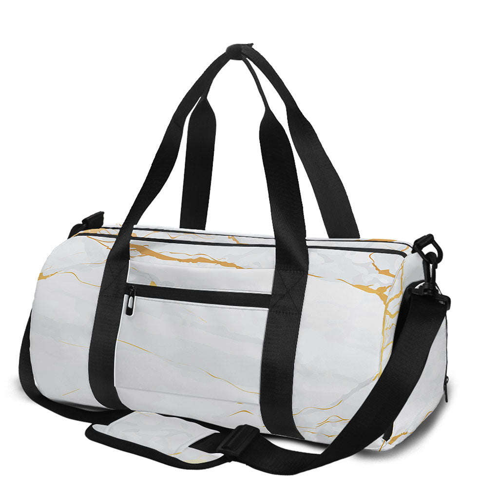 White Gold Scratch Marble Print Gym Bag