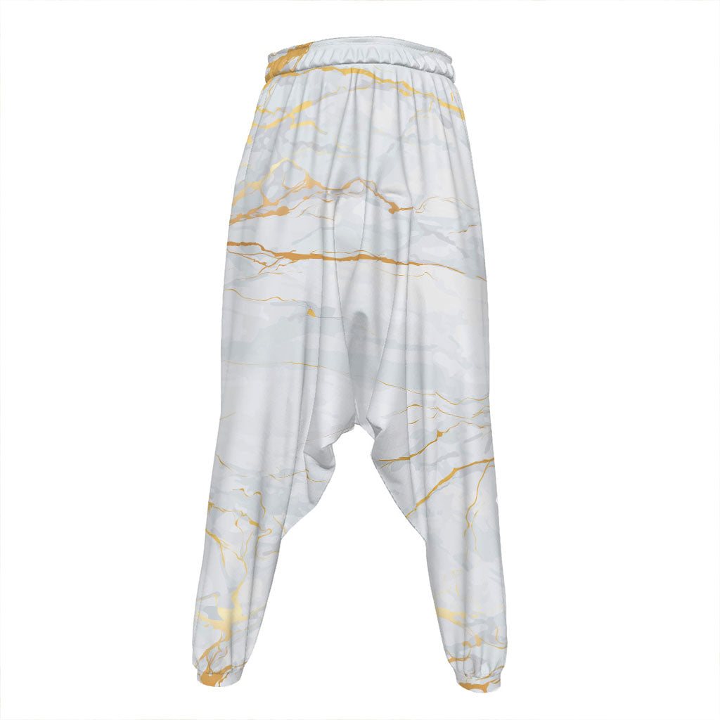 White Gold Scratch Marble Print Hammer Pants