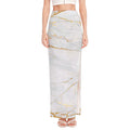 White Gold Scratch Marble Print High Slit Maxi Skirt