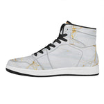 White Gold Scratch Marble Print High Top Leather Sneakers