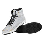White Gold Scratch Marble Print High Top Leather Sneakers