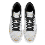 White Gold Scratch Marble Print High Top Leather Sneakers
