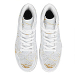 White Gold Scratch Marble Print High Top Leather Sneakers