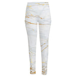 White Gold Scratch Marble Print High-Waisted Pocket Leggings