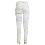 White Gold Scratch Marble Print High-Waisted Pocket Leggings