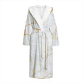 White Gold Scratch Marble Print Hooded Bathrobe