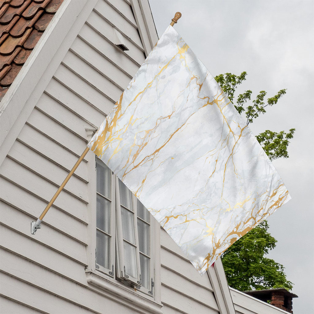 White Gold Scratch Marble Print House Flag