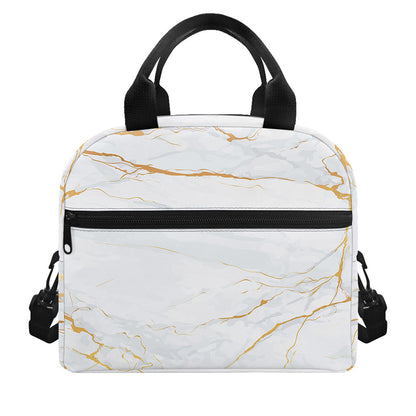 White Gold Scratch Marble Print Insulated Lunch Bag